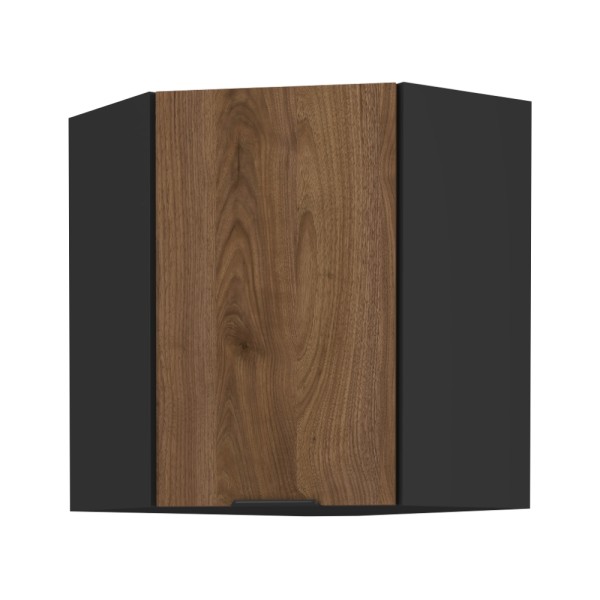 Dulap de colţ superior, nuc okapi/negru, MENZO 60x60 GN-72 1F