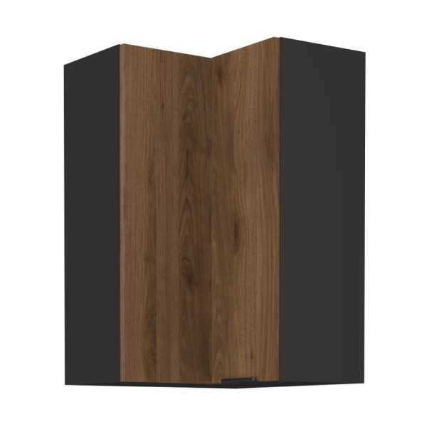 Dulap de colţ superior, nuc okapi/negru, MENZO 60x60 GN-90 2F