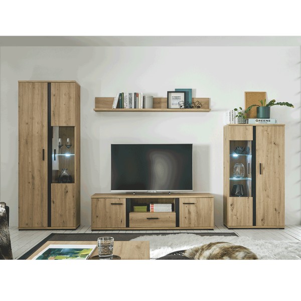 Set living, stejar artizan/ negru, KANODE