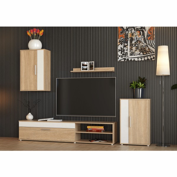 Set mobilier living, alb/ stejar sonoma, ARIAS