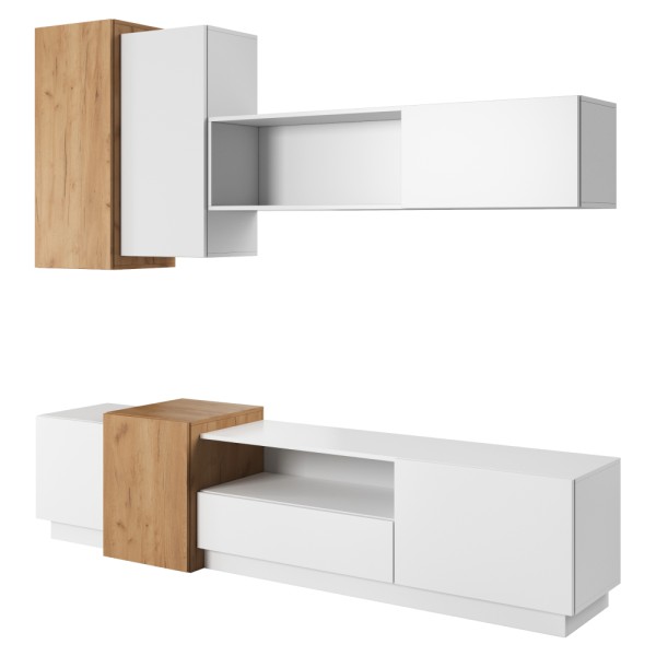 Set mobilier living, stejar auriu/ alb, TRIO