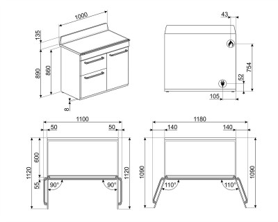 Aragaz SMEG, crem - TR103P