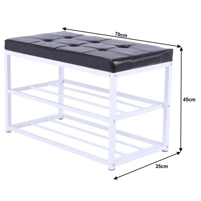 Bancă cu rafturi pentru pantofi, negru/ alb, MIRCO