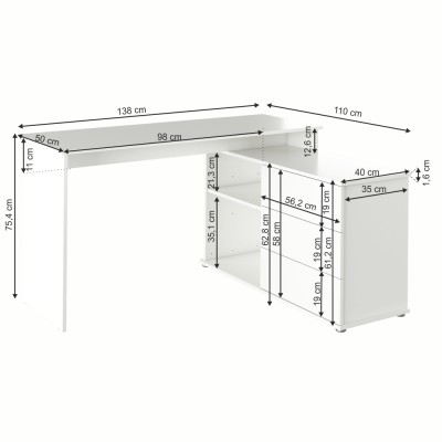 Birou PC de colţ, alb, TERINO