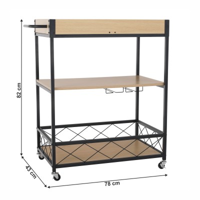 Cărucior de servire, stejar deschis/ negru, TANIA