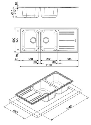 Chiuveta dublă, antracit, SMEG - LZ116A2