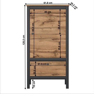 Comodă 1D1S/60, stejar wotan/ negru, LOFTA