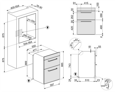 Cuptor dublu, incorporabil, SMEG, crem - DOSF6920P1