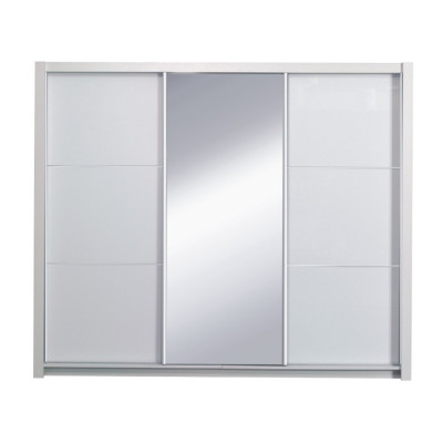 Dulap cu uşi glisante, alb/ alb lucios, 208X213 cm, ASIENA