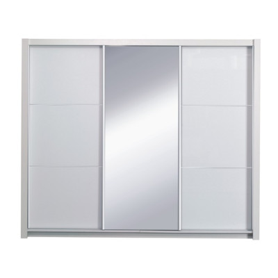 Dulap cu uşi glisante, alb/ alb lucios, 258X213 cm, ASIENA