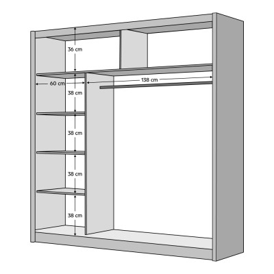 Dulap cu uşi glisante, negru / stejar craft, 203x215 cm, LADDER