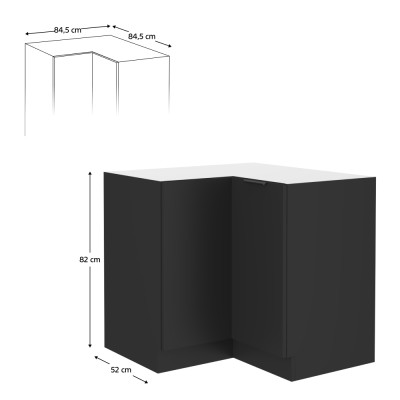 Dulap de colţ inferior, negru, SIBER 90x90 DN 2F BB