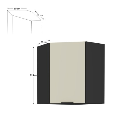 Dulap de colţ superior, caşmir/negru, ARAKA 60x60 GN-72 1F