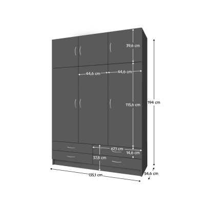 Dulap de haine cu trei uşi, grafit, GERI NEW