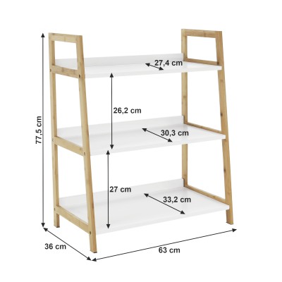 Etajeră cu 3 rafturi, alb/ natural, KOEN TYP 1