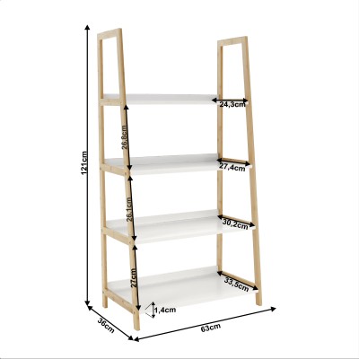Etajeră cu 4 rafturi, alb/ natural, KOEN TYP 2
