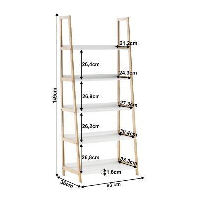 Etajeră cu 5 rafturi, alb/ natural, KOEN TYP 3