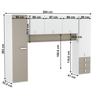 Extensie deasupra patului, gri taupe/ alb, TIDY