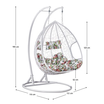 Fotoliu dublu suspendat, alb/model floral, DELIA