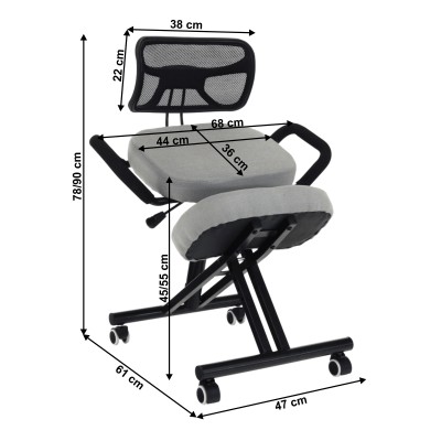 Kneeling chair, gri/ negru, RUFUS