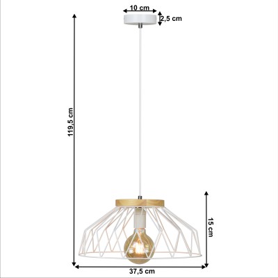 Lampă suspendată, alb/ natural, lemn/ metal, TREX TIP 2