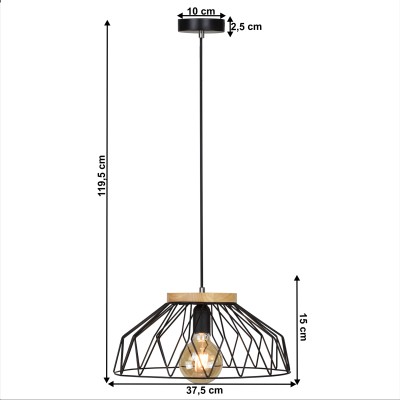 Lampă suspendată, negru/ natural, lemn/ metal, TREX TIP 2