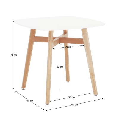 Masă dining, albă/natural, 80x80 cm, DEJAN 3 NEW