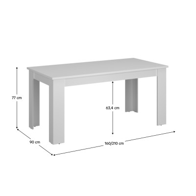 Masă dining extensibilă, albă, 160-210x90 cm, ERODIN