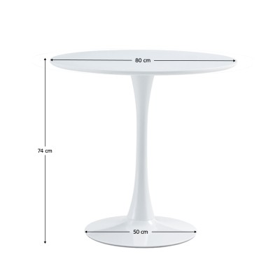 Masă dining, rundă, alb mat, diametru 80 cm, REVENTON NEW