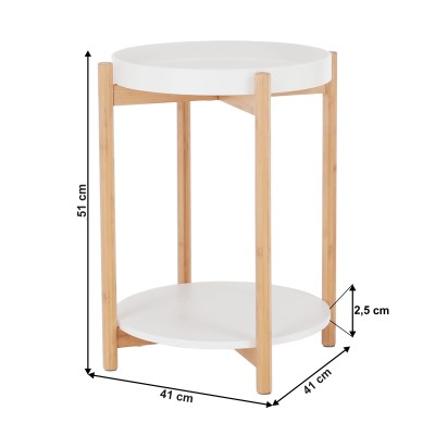 Masă laterală cu tavă detaşabilă, albă/ naturală, KABRA