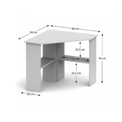 Masă PC de colţ, alb, RONY