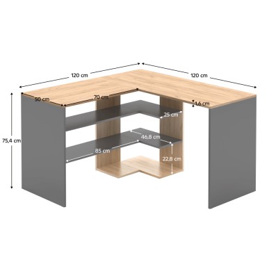 Masă PC de colţ, stejar artisan/grafit, TAMARI