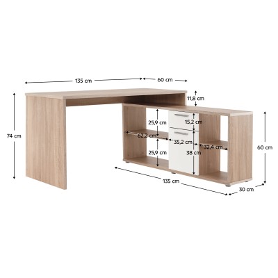 Masa PC de colț, stejar sonoma/ alb, NOE