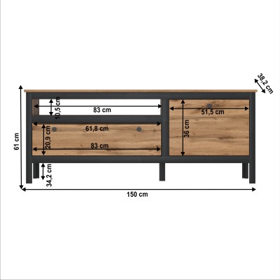 Masă TV 1D1S/ 150, stejar wotan/ negru, LOFTA