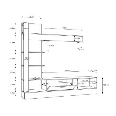 Mobilier de perete living, stejar Riviera / negru, GELUZA