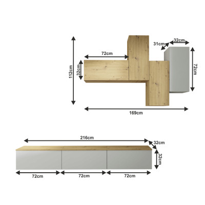 Mobilier living, gri deschis/ stejar artisan, OTEN