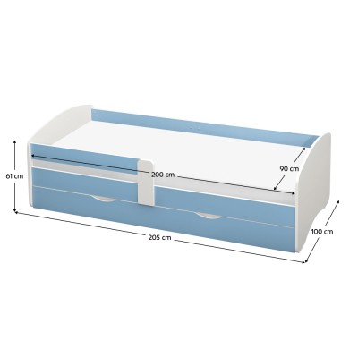 Pat cu lamele şi spaţiu de depozitare 90x200, alb/albastru, COCOLINO