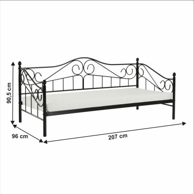 Pat metalic, negru, 90x200 cm, DIANA