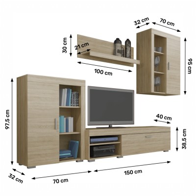 Perete living, stejar sonoma, MYSTIE