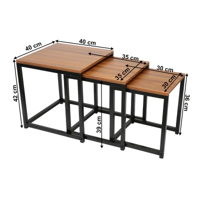 Set 3 măsuţe de cafea, nuc/ negru, KASSY