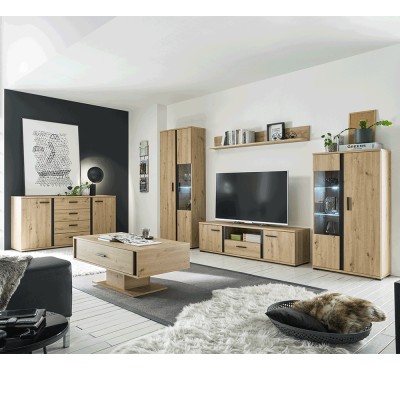 Set living, stejar artizan/ negru, KANODE