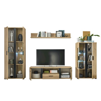 Set living, stejar artizan/ negru, KANODE