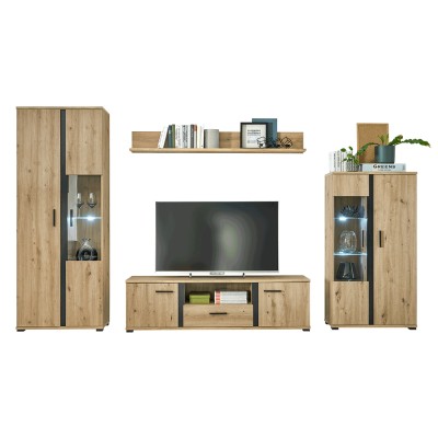 Set living, stejar artizan/ negru, KANODE