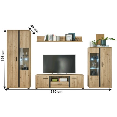 Set living, stejar artizan/ negru, KANODE