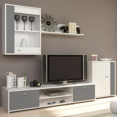 Set mobilă living, alb/ gri, GENTA