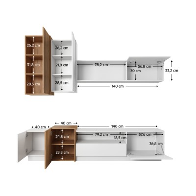 Set mobilier living, stejar auriu/ alb, TRIO