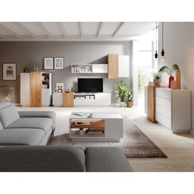 Set mobilier living, stejar auriu/ alb, TRIO