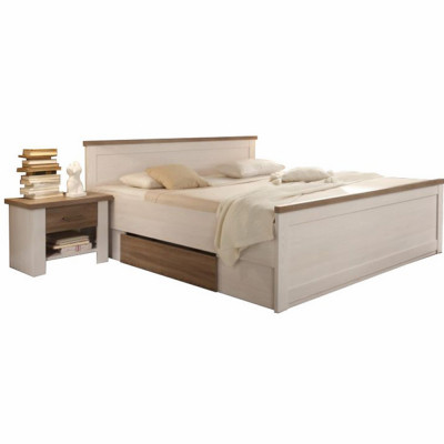 Set pat și noptiere, pin alb/ stejar sonoma trufă, dormitor ANDREEA