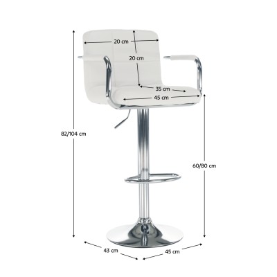Taburet bar, piele ecologică albă/crom, LEORA 3 NEW