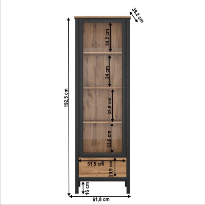 Vitrină 1W1S, stejar wotan/ negru, LOFTA
